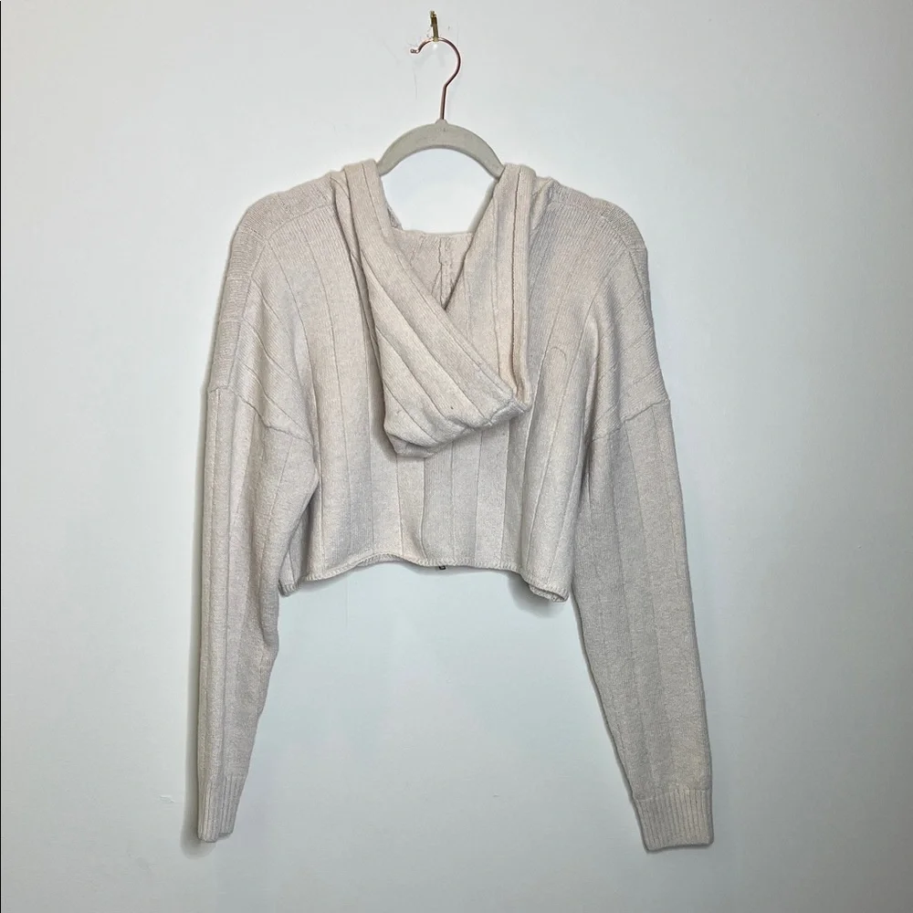 LA Hearts Cream Cropped Hooded Zip-Up Sweater